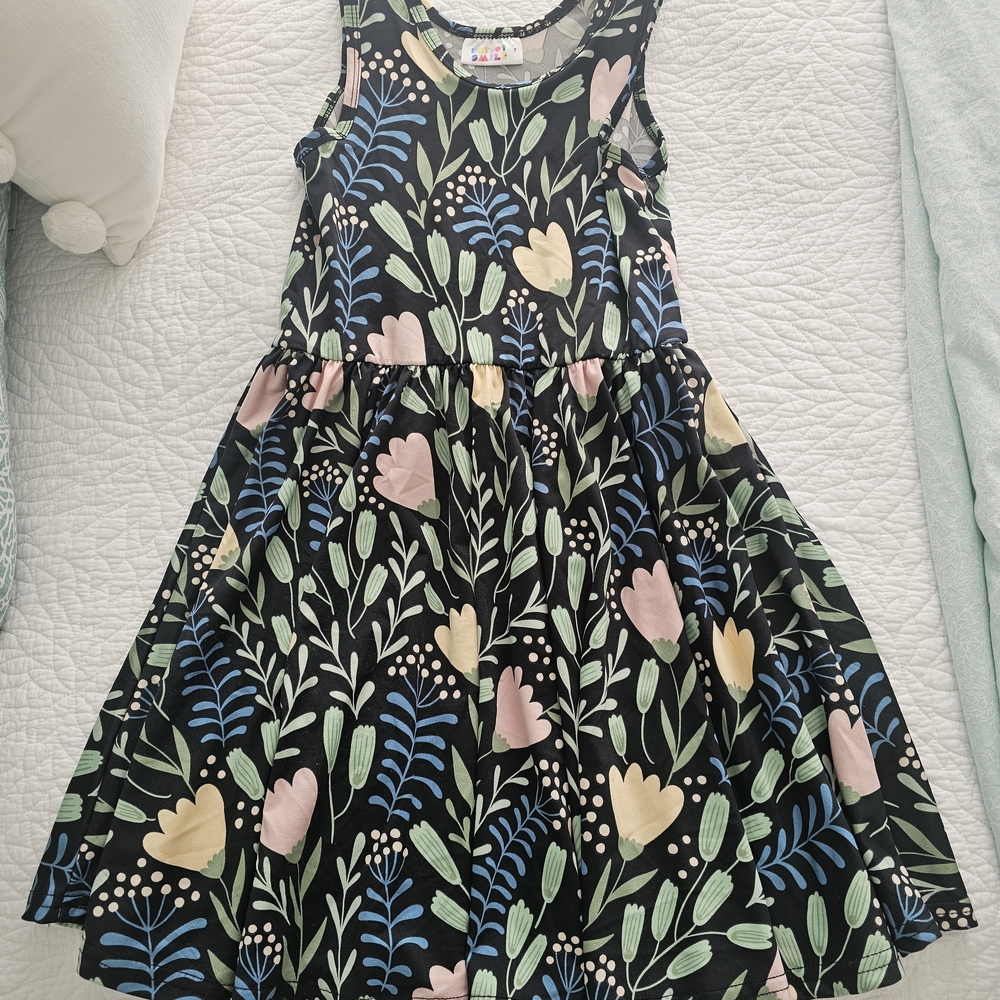 Dot Dot Smile Black Dress with Floral Pattern
